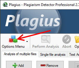 Screenshot of Plagius Options Menu Button