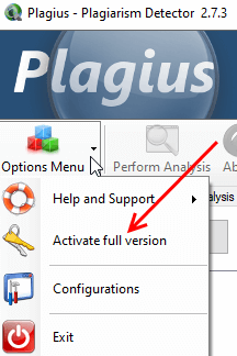 Screenshot do botão de ativação no menu do Plagius